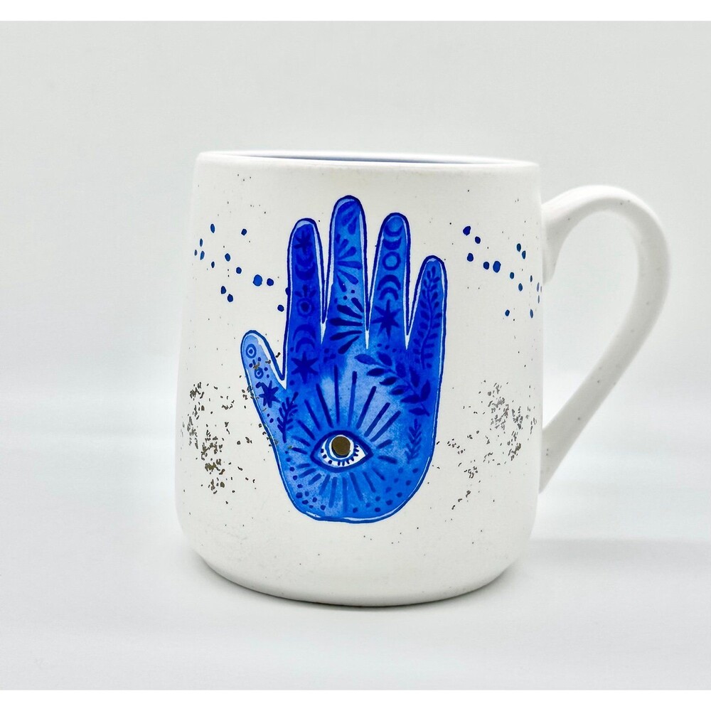 Stay Wild Moon Child Blue White Gold Evil Eye Hamsa Hand Ceramic Mug Cup